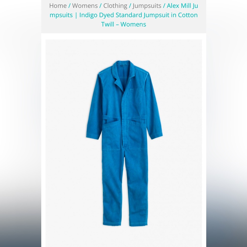 Alex Mill, Botanical Dyed Indigo Jumpsuit, Cotton Twill, XSmall, Button down